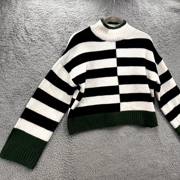 William Rast Women's Medium Boxy Crop Sweater Color Block‎ Sweater Green Accents - Picture 2 of 9